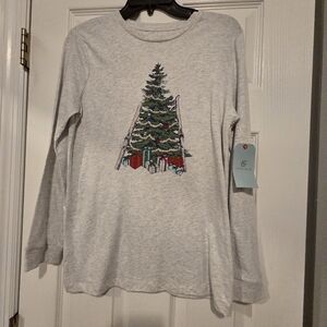 NWT- Classis Club Christmas Tree Long Sleeve Gray Shirt